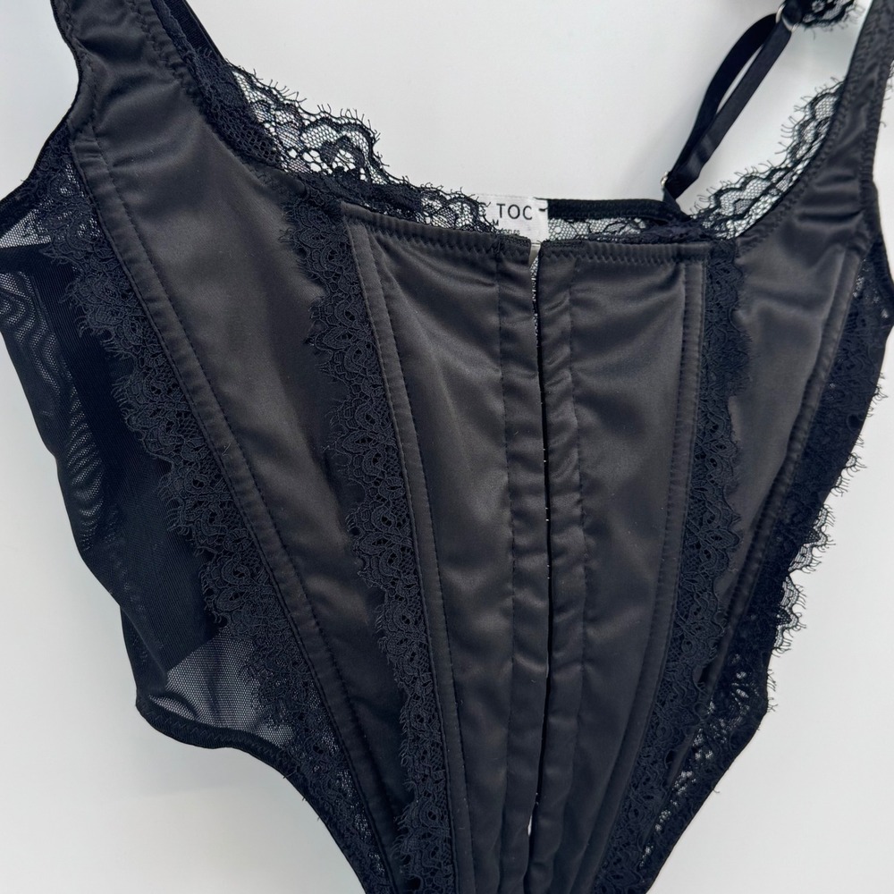 Goth Los‎ Angeles Black Lace Trim Corset Bustier Top Mirada Womens M